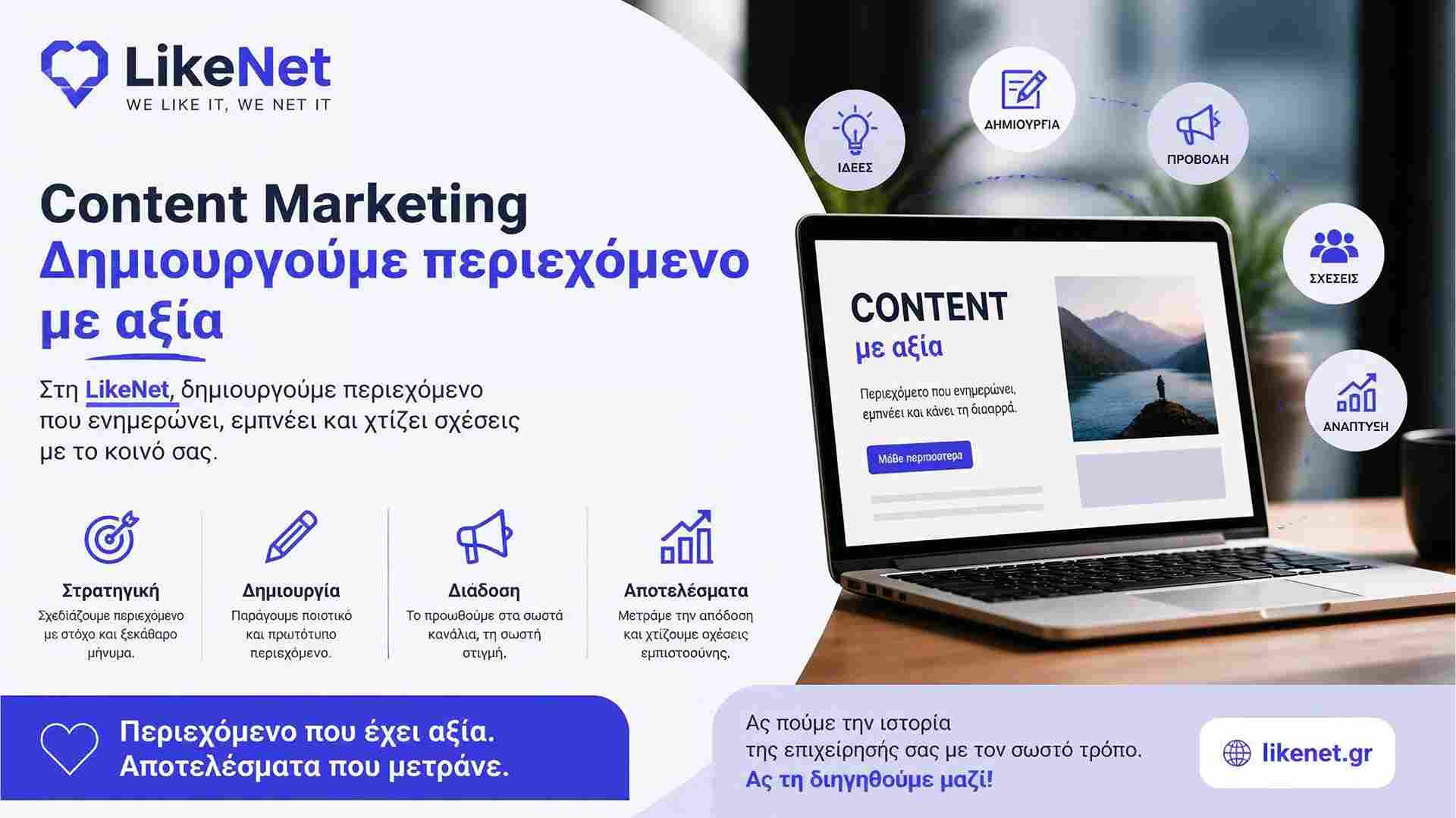 Digital Marketing - Διαδικτυακή ανάπτυξη επιχειρήσεων - content marketing - LikeNet