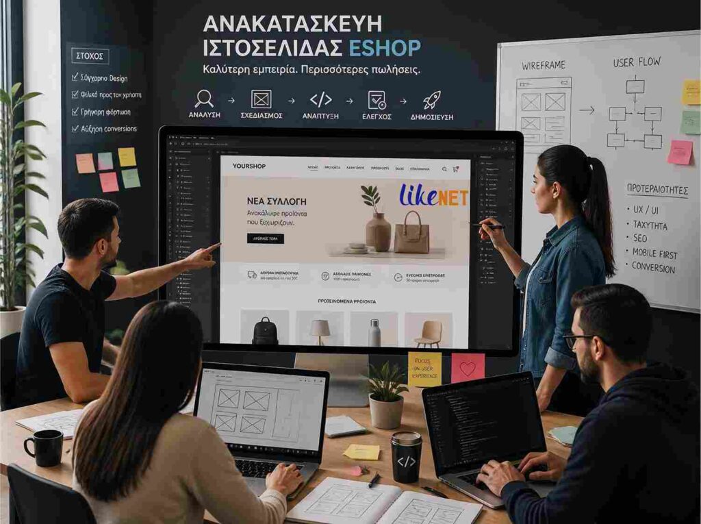 Ανακατασκευή eshop από την εταρεία κατασκευής ιστοσελίδων και Digital Marketing LikeNet