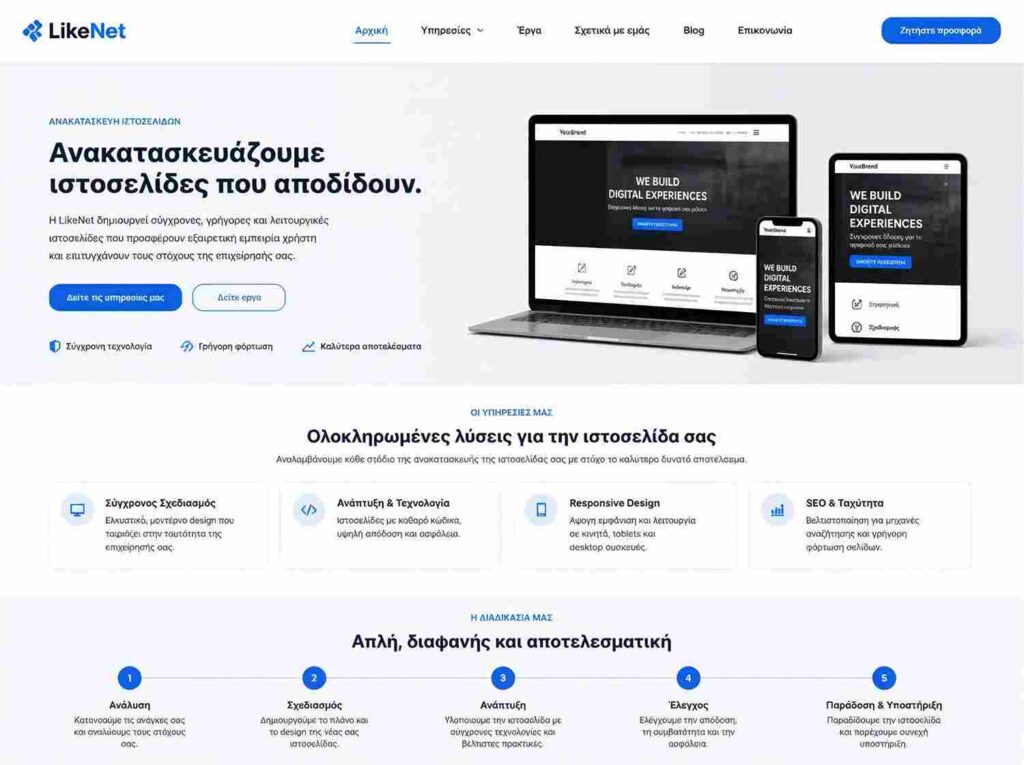 Ανακατασκευή ιστοσελίδας από την εταρεία κατασκευής ιστοσελίδων και Digital Marketing LikeNet