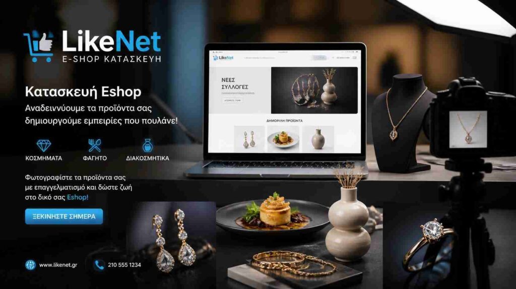 Κατασκευή eshop - Δημιουργία eshop - Φωτογραφήσεις προϊόντων eshop - Εταιρεία Digital Marketing LikeNet